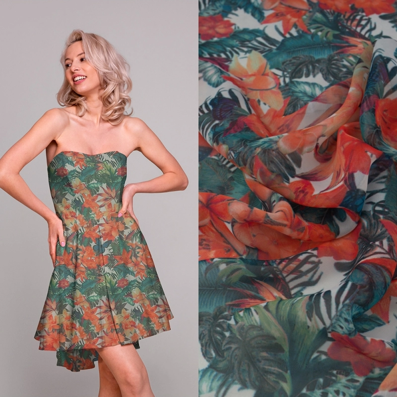 SZYD.SAI.013 | Chiffon rote Blumen, Blätter und Schmetterlinge - 2