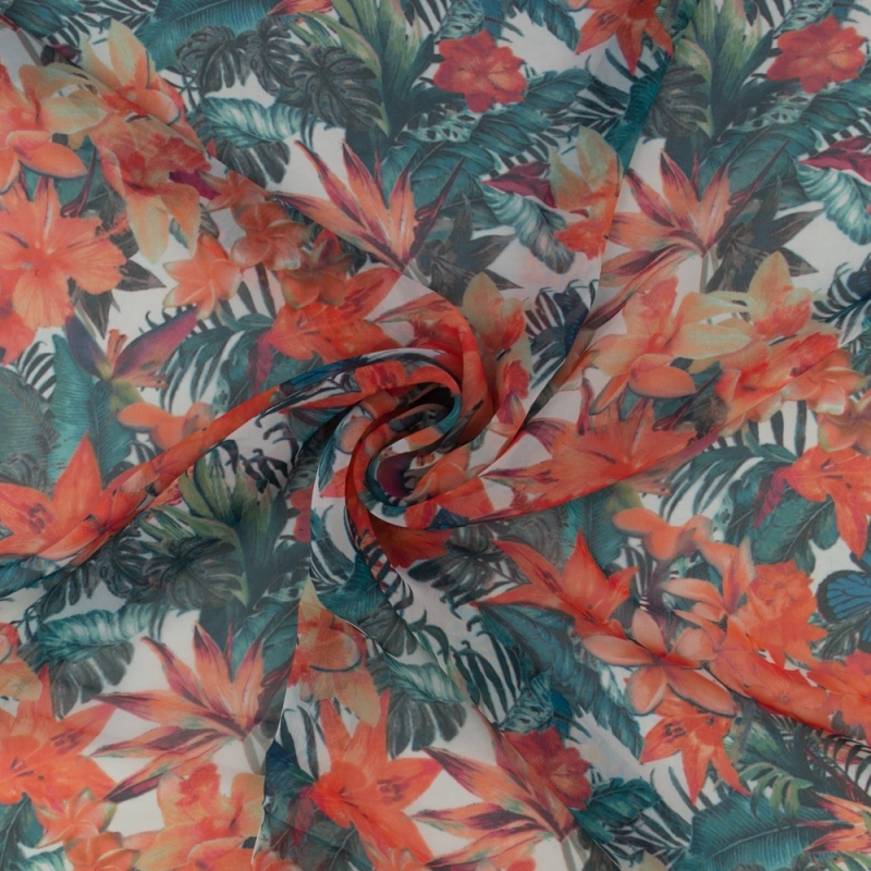 SZYD.SAI.013 | Chiffon rote Blumen, Blätter und Schmetterlinge - 3