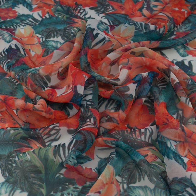 SZYD.SAI.013 | Chiffon rote Blumen, Blätter und Schmetterlinge - 4
