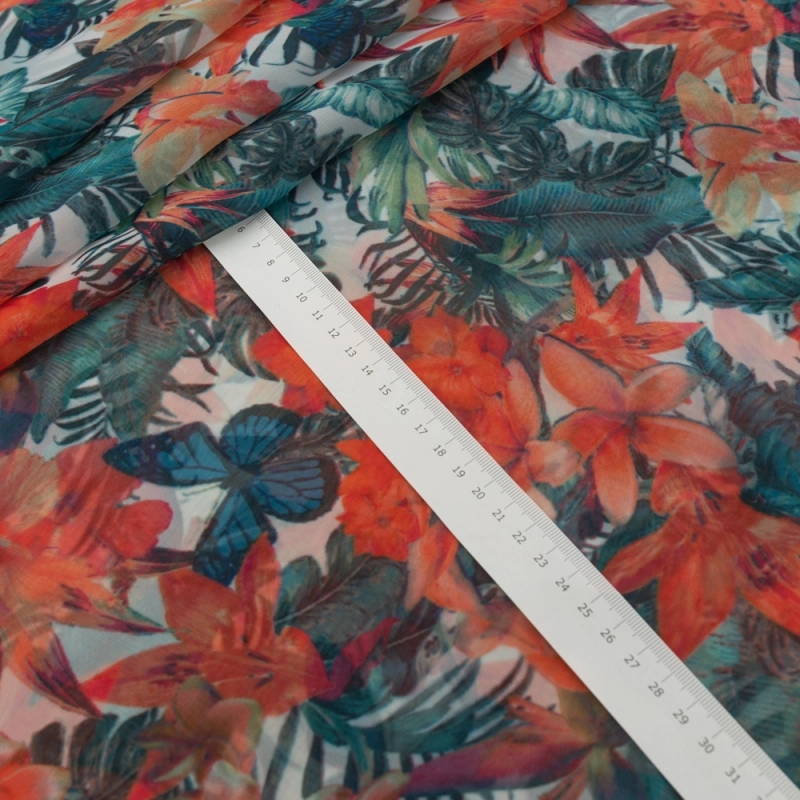 SZYD.SAI.013 | Chiffon rote Blumen, Blätter und Schmetterlinge - 5