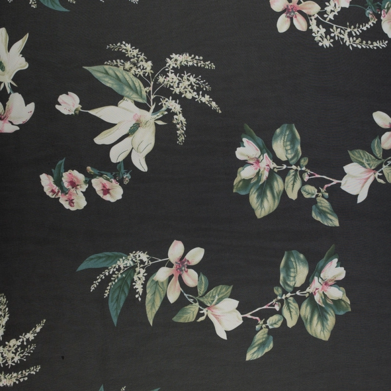 SZYD.SAI.021 | Chiffon Blumenmuster schwarz - 1