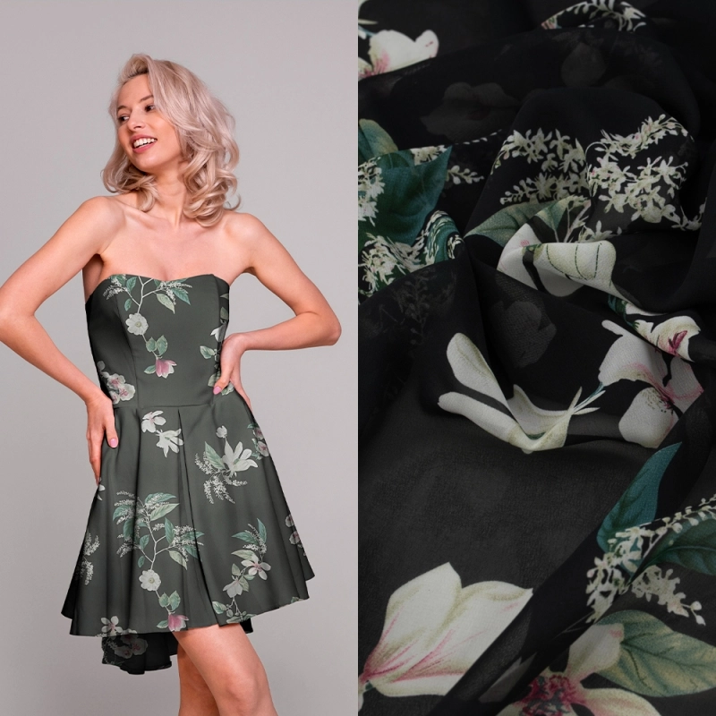 SZYD.SAI.021 | Chiffon Blumenmuster schwarz - 2