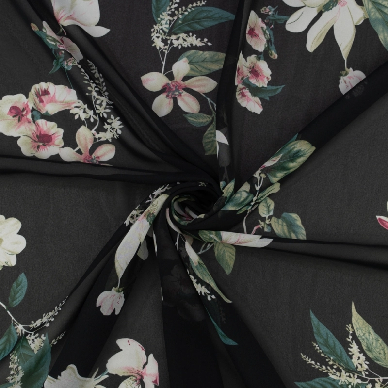 SZYD.SAI.021 | Chiffon Blumenmuster schwarz - 3