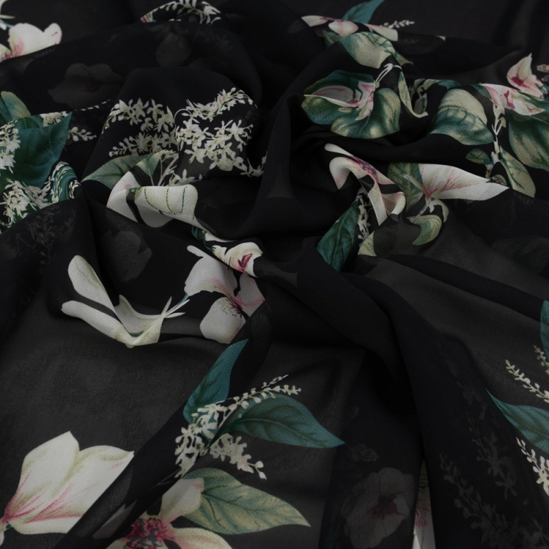 SZYD.SAI.021 | Chiffon Blumenmuster schwarz - 4