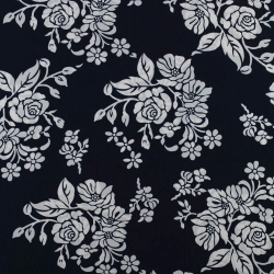 SALE.KLK023 | Crêpe mit weißen Blumen dunkelblau - 1