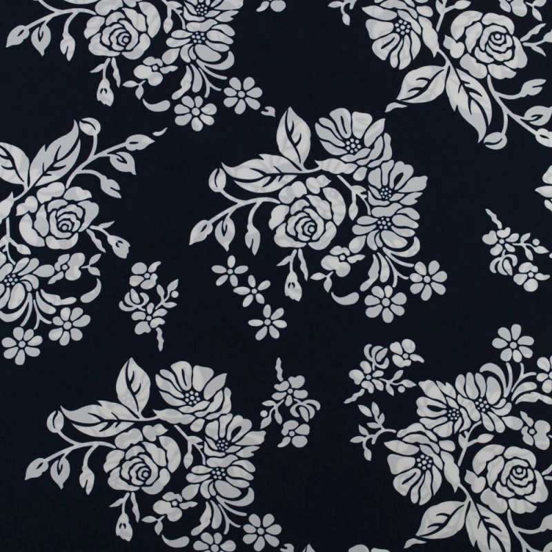 SALE.KLK023 | Crêpe mit weißen Blumen dunkelblau - 1
