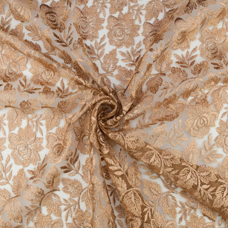 SALE.GIP021 | Guipure-Spitze Blumenmuster und Bogenkante dunkel beigegold - 3