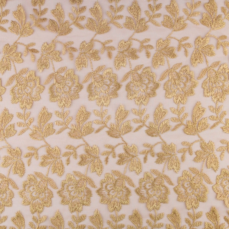 SALE.GIP023 | Guipure-Spitze mit Blumenmuster und Bogenkante dunkel beige-lachs - 3