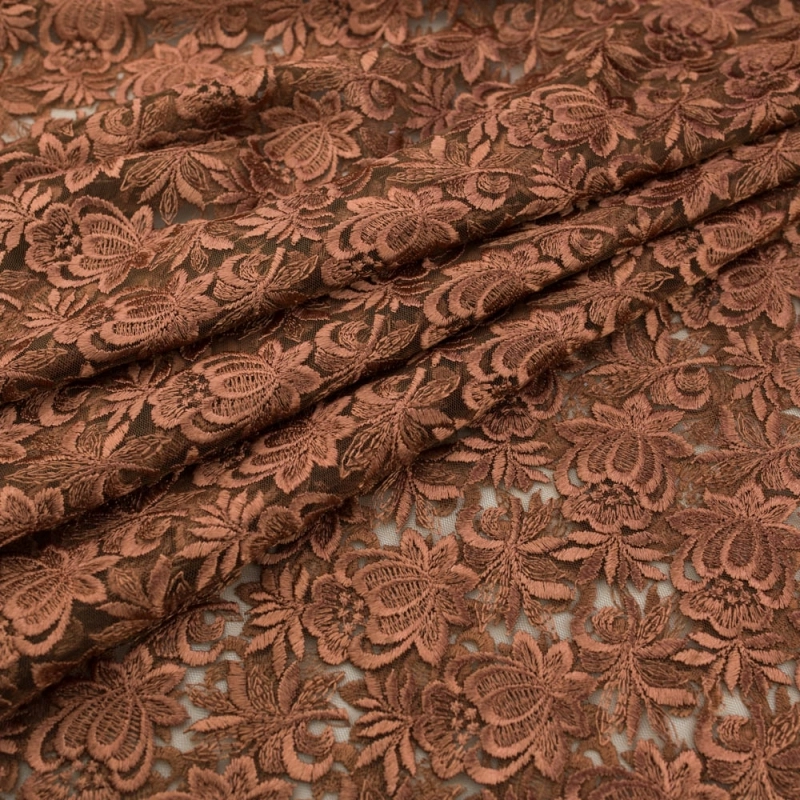 SALE.GIP027 | Guipure-Spitze Blumenmuster und Bogenkante braun - 1