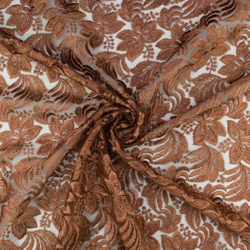 SALE.GIP028 | Guipure-Spitze Blumenmuster und Bogenkante in braun - 4