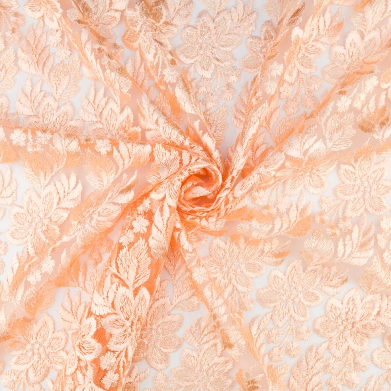 SALE.GIP031 | Guipure-Spitze Blumen und Bogenkante pfirsich - 4