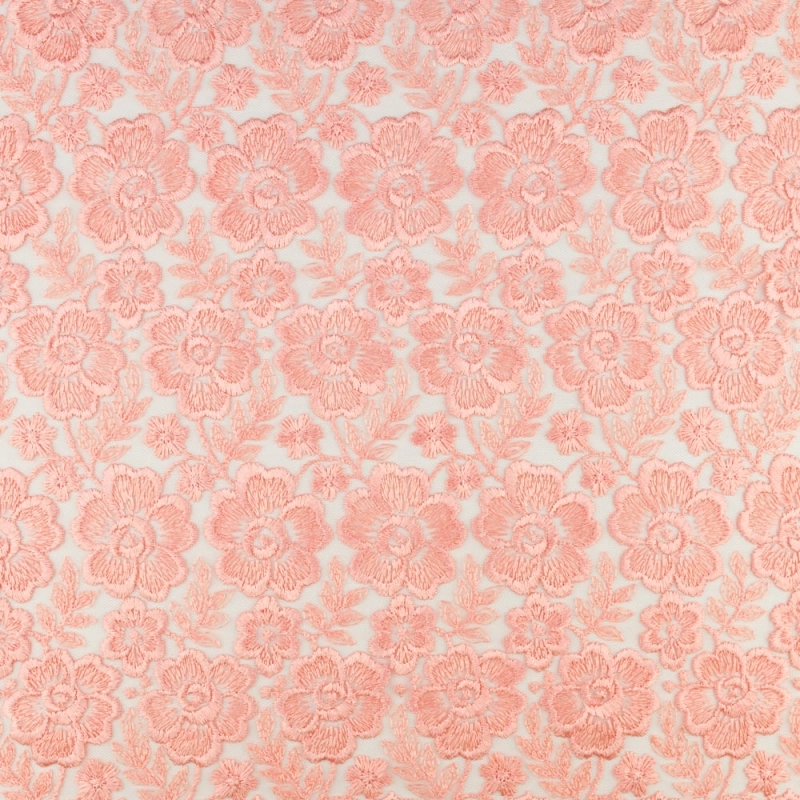 SALE.GIP034 | Guipure-Spitze Blumenmuster und Bogenkante lachs - 3