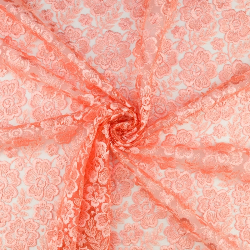 SALE.GIP034 | Guipure-Spitze Blumenmuster und Bogenkante lachs - 4