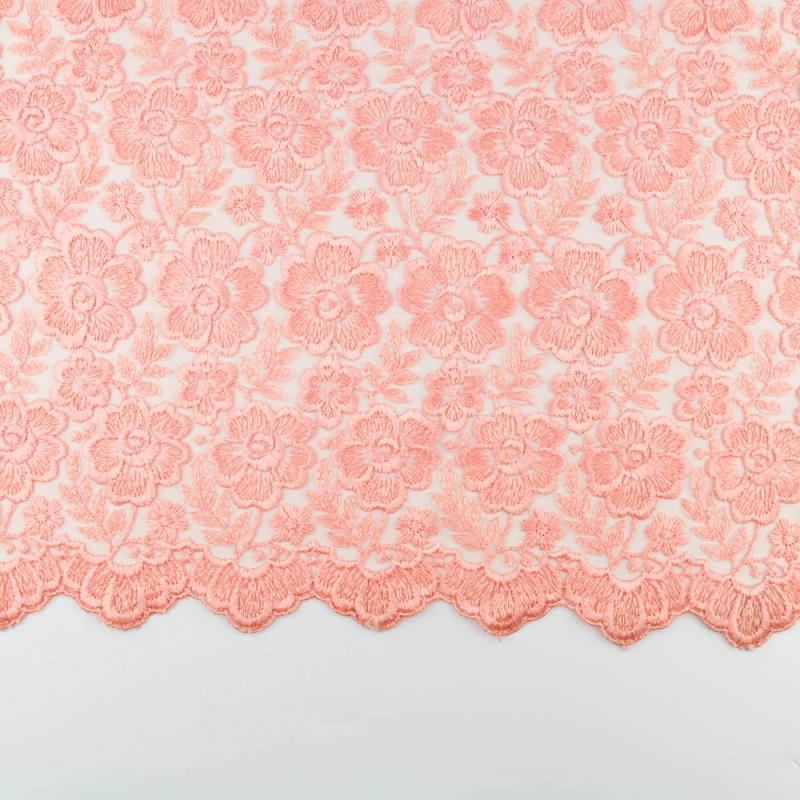SALE.GIP034 | Guipure-Spitze Blumenmuster und Bogenkante lachs - 5
