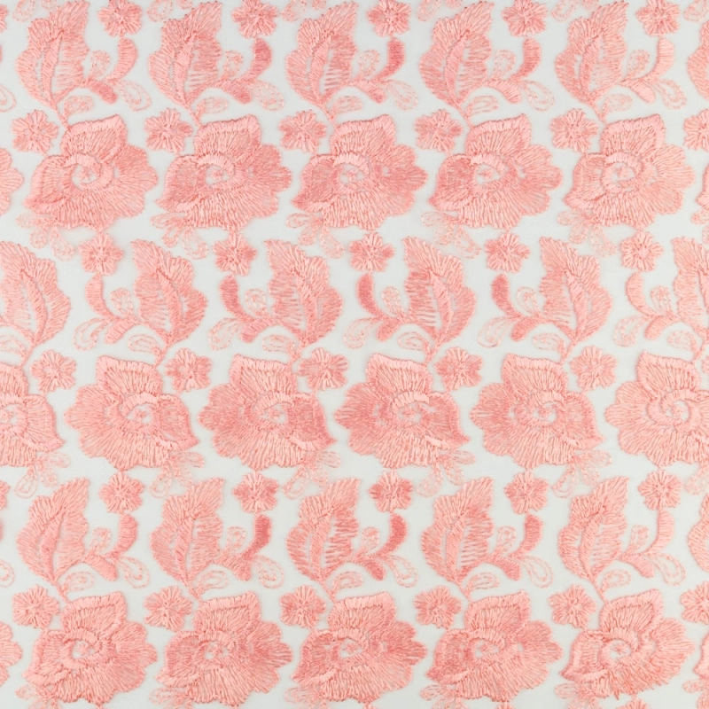 SALE.GIP038 | Guipure-Spitze Blumenmuster und Bogenkante lachs - 3
