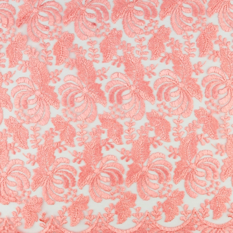 SALE.GIP040 | Guipure-Spitze mit Blumenmuster und Bogenkante lachs - 3