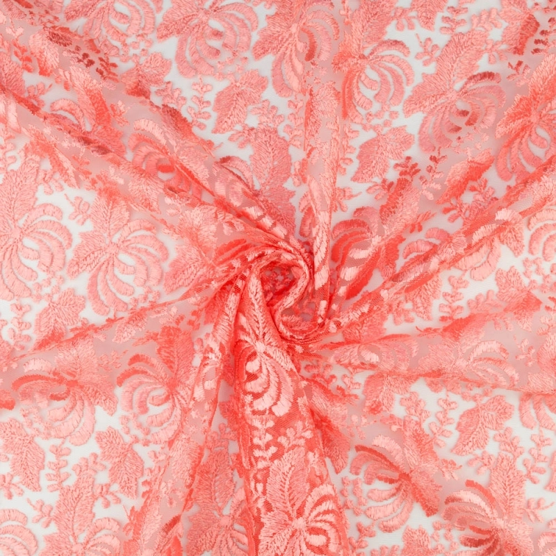 SALE.GIP040 | Guipure-Spitze mit Blumenmuster und Bogenkante lachs - 4