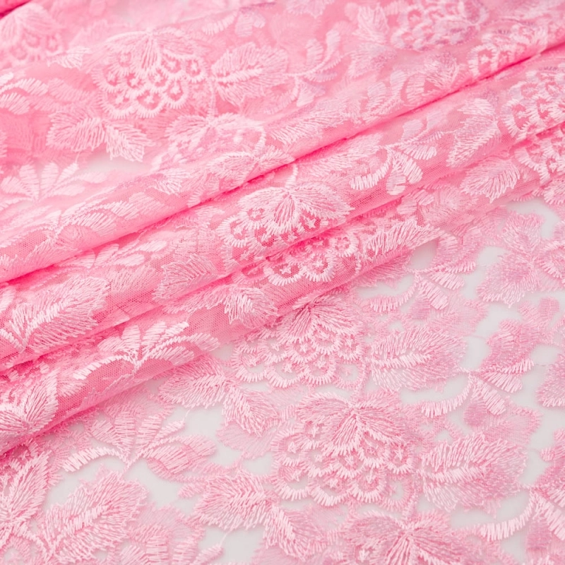 SALE.GIP053 | Guipure-Spitze Blumenmuster und Bogenkante in rosa - 1