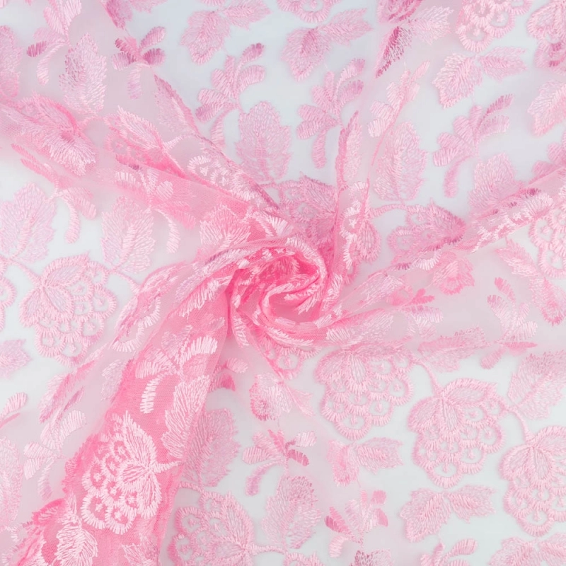 SALE.GIP053 | Guipure-Spitze Blumenmuster und Bogenkante in rosa - 4