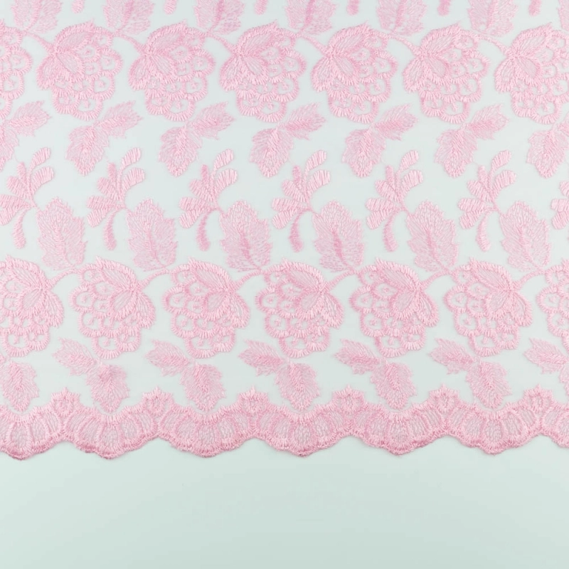 SALE.GIP053 | Guipure-Spitze Blumenmuster und Bogenkante in rosa - 5