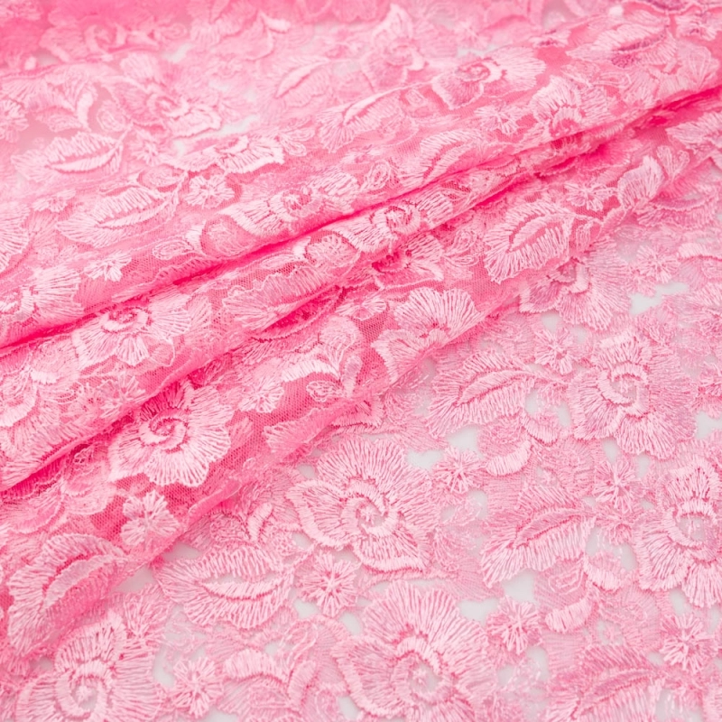 SALE.GIP054 | Guipure-Spitze mit Blumenmuster und Bogenkante rosa - 1