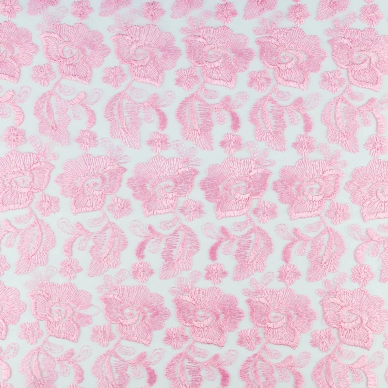 SALE.GIP054 | Guipure-Spitze mit Blumenmuster und Bogenkante rosa - 3
