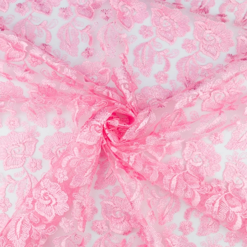 SALE.GIP054 | Guipure-Spitze mit Blumenmuster und Bogenkante rosa - 4