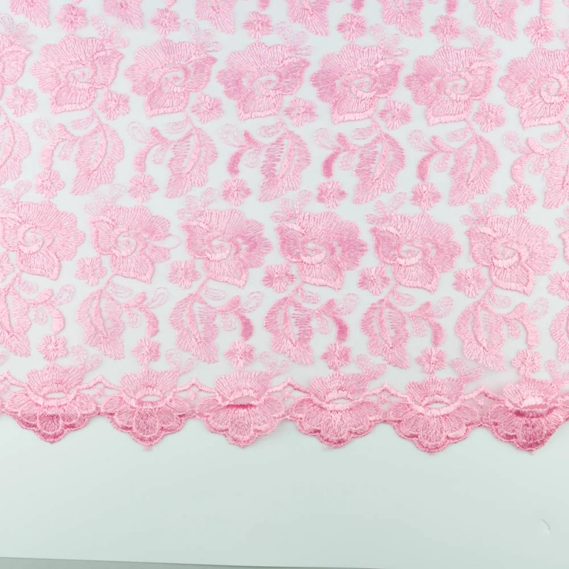 SALE.GIP054 | Guipure-Spitze mit Blumenmuster und Bogenkante rosa - 5