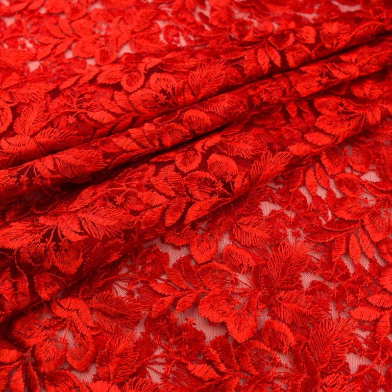 Guipure-Spitze Blumenmuster und Bogenkante rot - 1