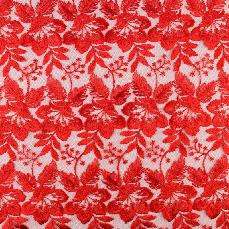 Guipure-Spitze Blumenmuster und Bogenkante rot - 3