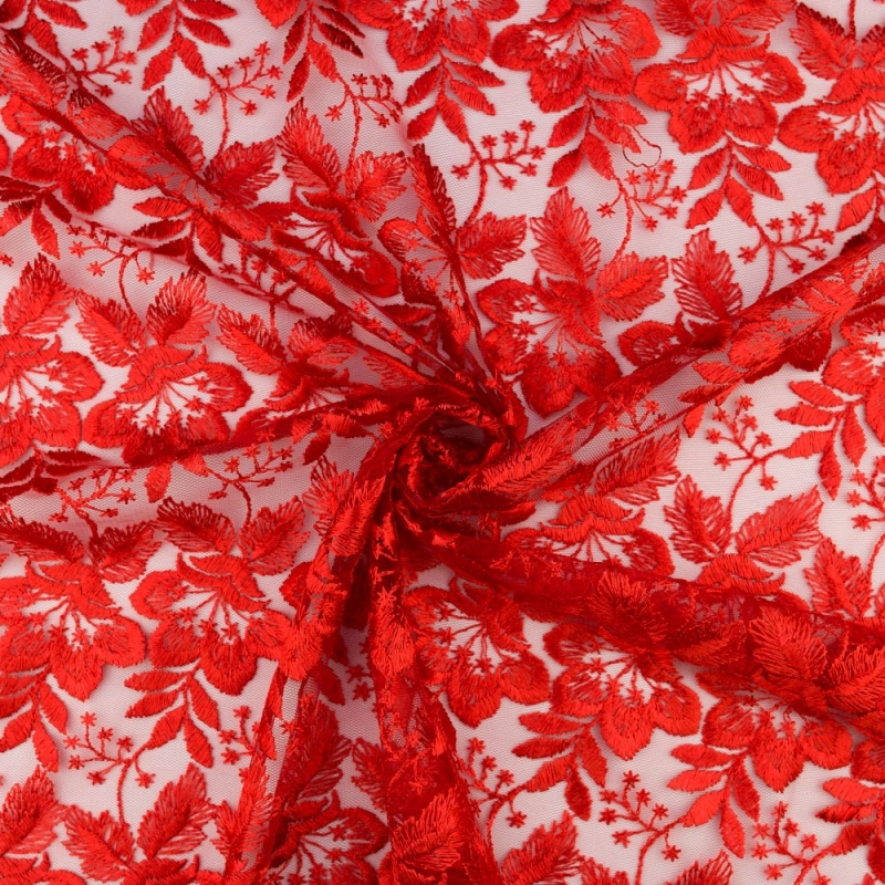 Guipure-Spitze Blumenmuster und Bogenkante rot - 4