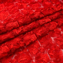 SALE.GIP061 | Guipure-Spitze mit Blumenmuster und Bogenkante in rot - 1
