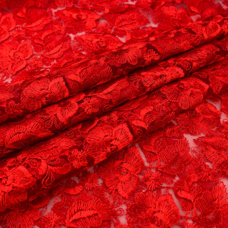 SALE.GIP061 | Guipure-Spitze mit Blumenmuster und Bogenkante in rot - 1