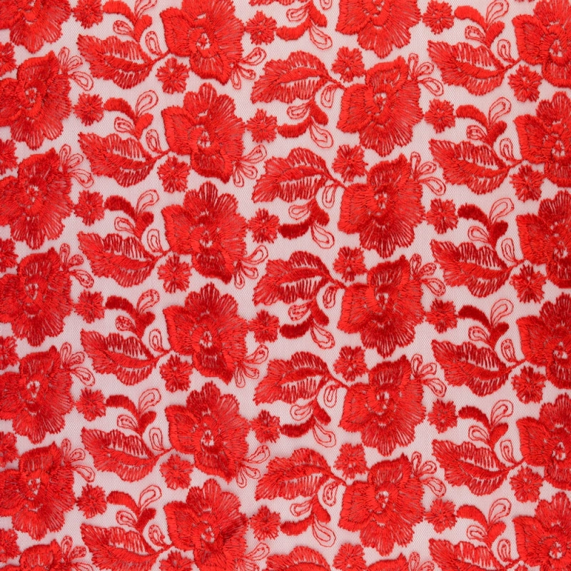 SALE.GIP061 | Guipure-Spitze mit Blumenmuster und Bogenkante in rot - 3