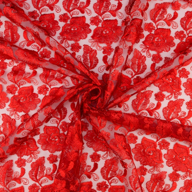 SALE.GIP061 | Guipure-Spitze mit Blumenmuster und Bogenkante in rot - 4