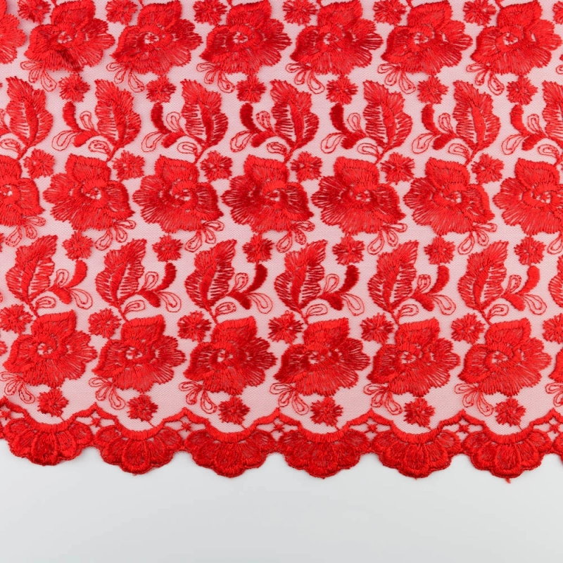 SALE.GIP061 | Guipure-Spitze mit Blumenmuster und Bogenkante in rot - 5