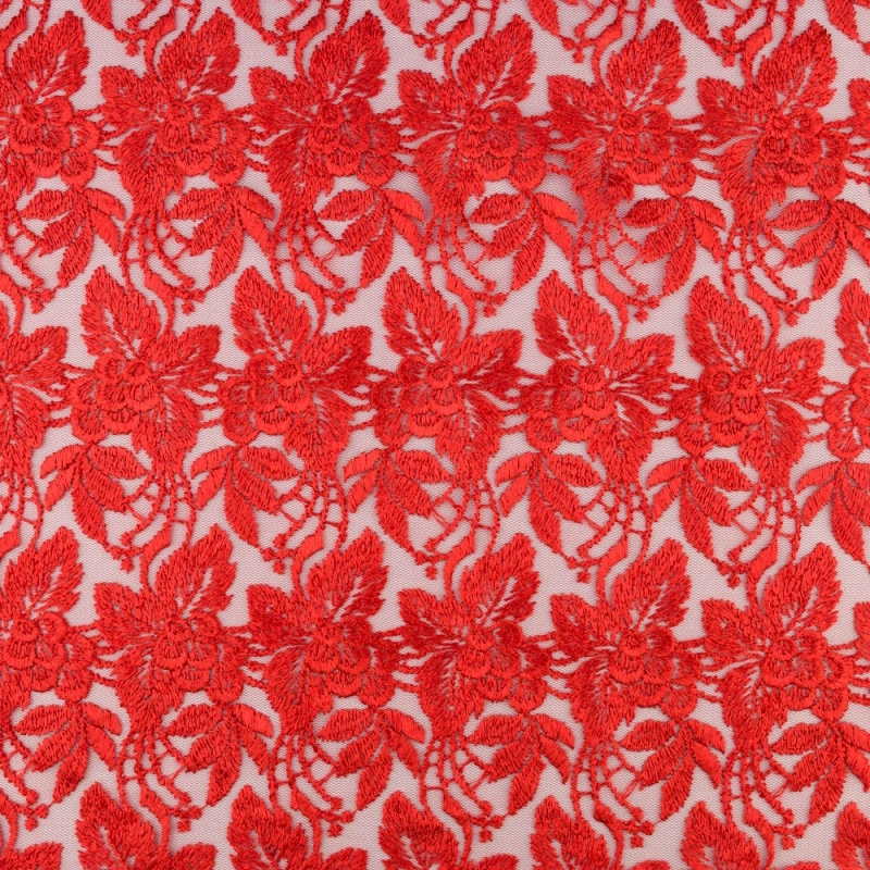 SALE.GIP064 | Guipure-Spitze Blumenmuster und Bogenkante in rot - 3
