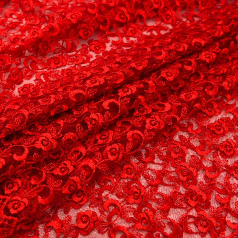 SALE.GIP066 | Guipure-Spitze Blumenmuster und Bogenkante rot - 1