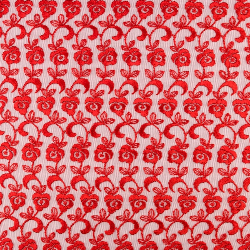 SALE.GIP066 | Guipure-Spitze Blumenmuster und Bogenkante rot - 3