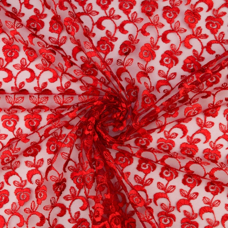 SALE.GIP066 | Guipure-Spitze Blumenmuster und Bogenkante rot - 4