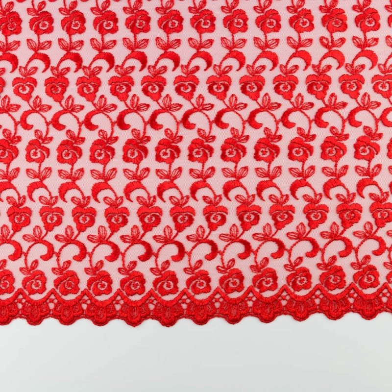 SALE.GIP066 | Guipure-Spitze Blumenmuster und Bogenkante rot - 5