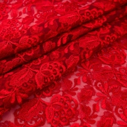 SALE.GIP067 | Guipure-Spitze mit Blumenmuster und Bogenkante rot - 1