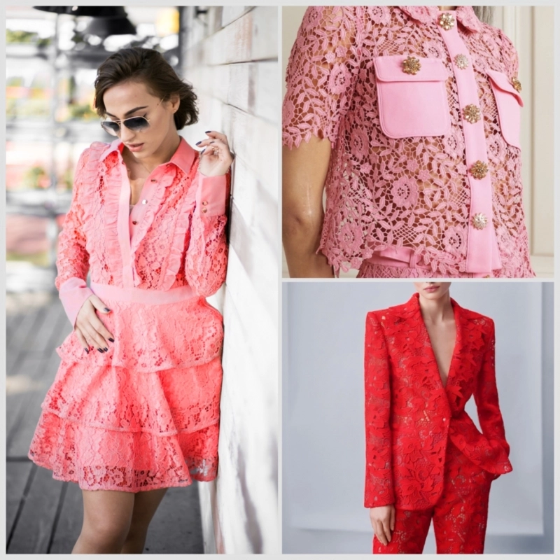 SALE.GIP067 | Guipure-Spitze mit Blumenmuster und Bogenkante rot - 2