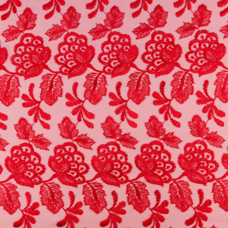 SALE.GIP067 | Guipure-Spitze mit Blumenmuster und Bogenkante rot - 3