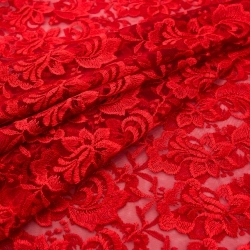 SALE.GIP068 | Guipüre-Spitze mit Blumenmuster und Bogenkante in rot - 1