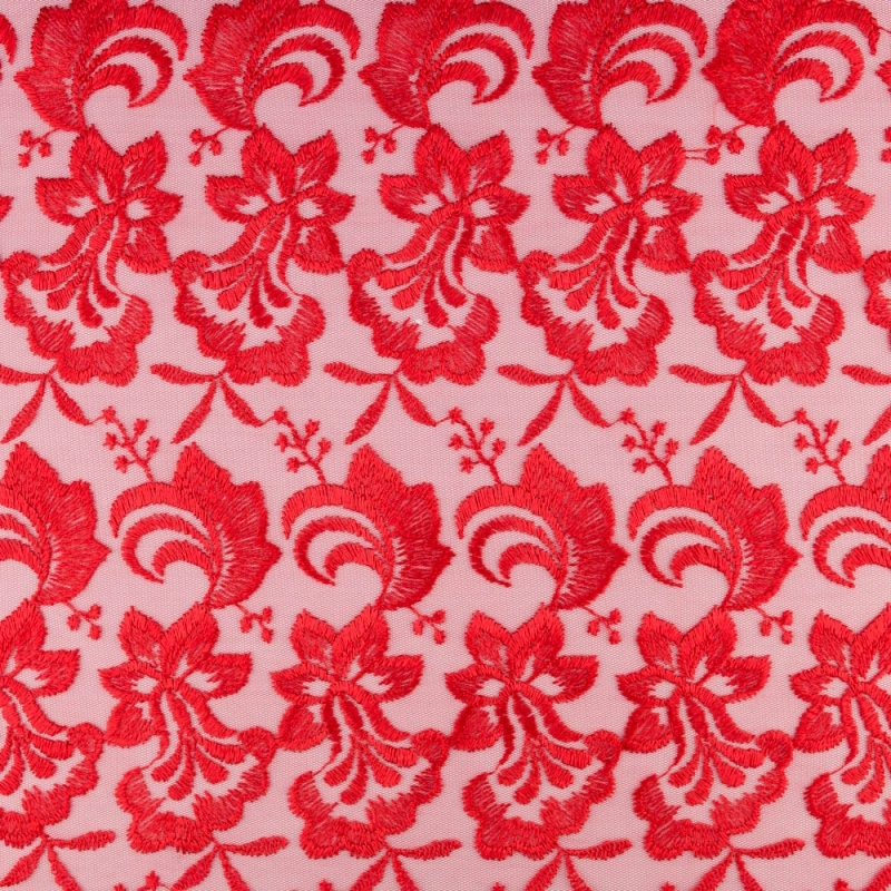 SALE.GIP068 | Guipure-Spitze Blumenmuster und Bogenkante rot - 3