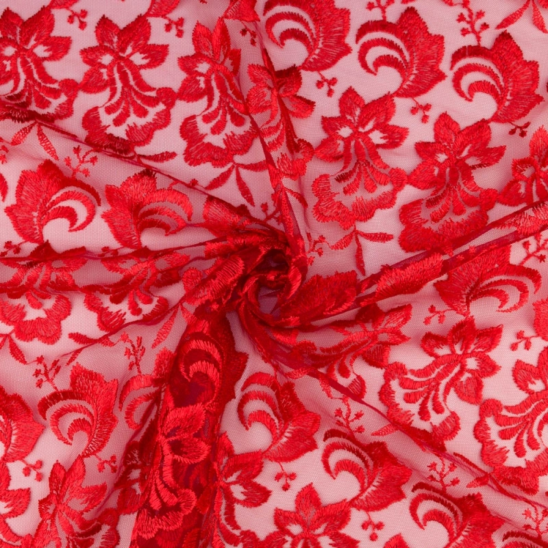 SALE.GIP068 | Guipure-Spitze Blumenmuster und Bogenkante rot - 4