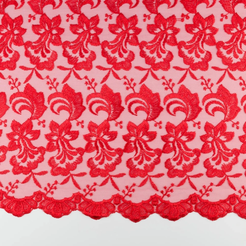 SALE.GIP068 | Guipure-Spitze Blumenmuster und Bogenkante rot - 5