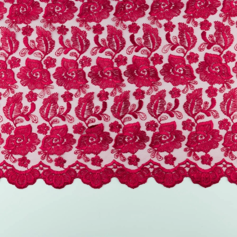 SALE.GIP071 | Guipure-Spitze Blumenmuster und Bogenkante dunkelbeere - 5