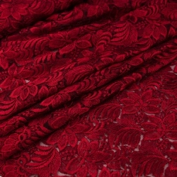 SALE.GIP074 | Guipure-Spitze Blumenmuster und Bogenkante bordeauxrot - 1